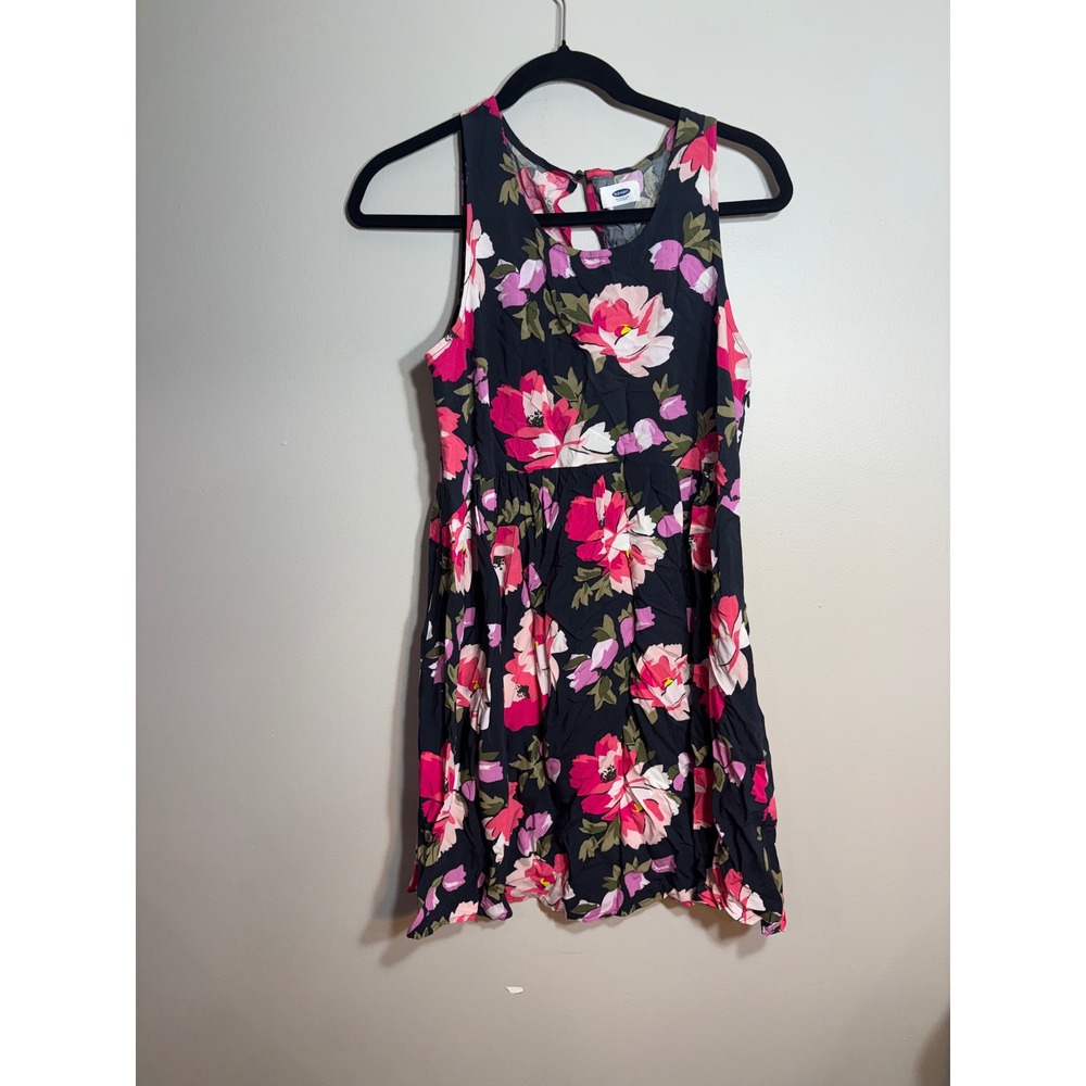 Old Navy Womens Floral Sleeveless Fit‎ and Flare Mini Dress Black Pink Size M